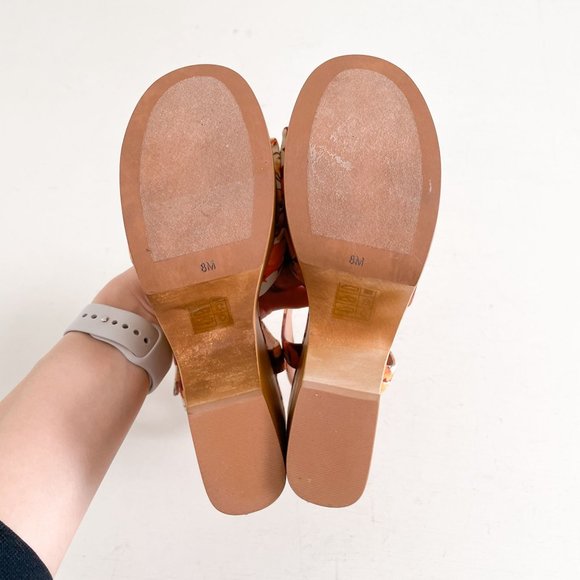 Jeffrey Campbell Orange & Brown Floral Jacy Wood Platform Wedge Sandals Size 8 - Picture 11 of 16